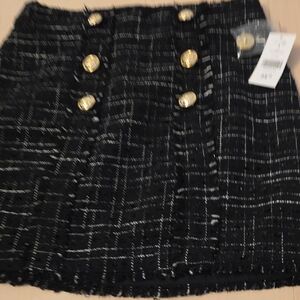 Suzy Shier Black Tweed Mini Skirt with Gold Buttons